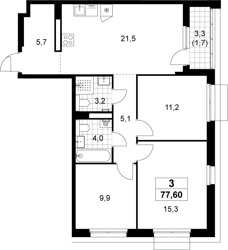 Планировка: Квартира евро-4 75,9 м² в ЖК «Деснаречье»