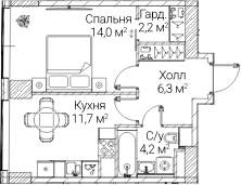 Планировка: 1-комнатная квартира 38 м² в ЖК «СЕЗАР БУДУЩЕЕ»