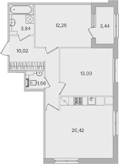 Планировка: Евротрёшка 61,2 м² в ЖК «Дубровский»
