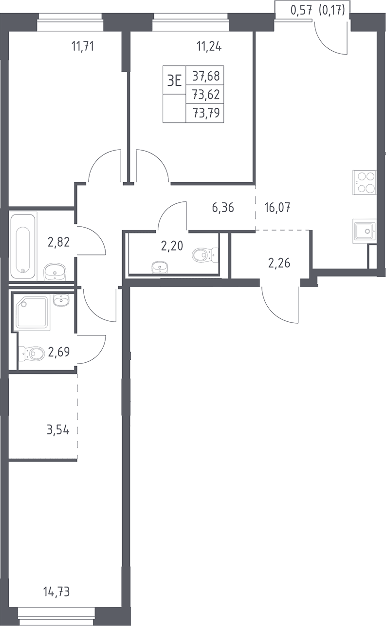 Планировка: Квартира евро-4 73,6 м² в ЖК «Рублевский квартал»