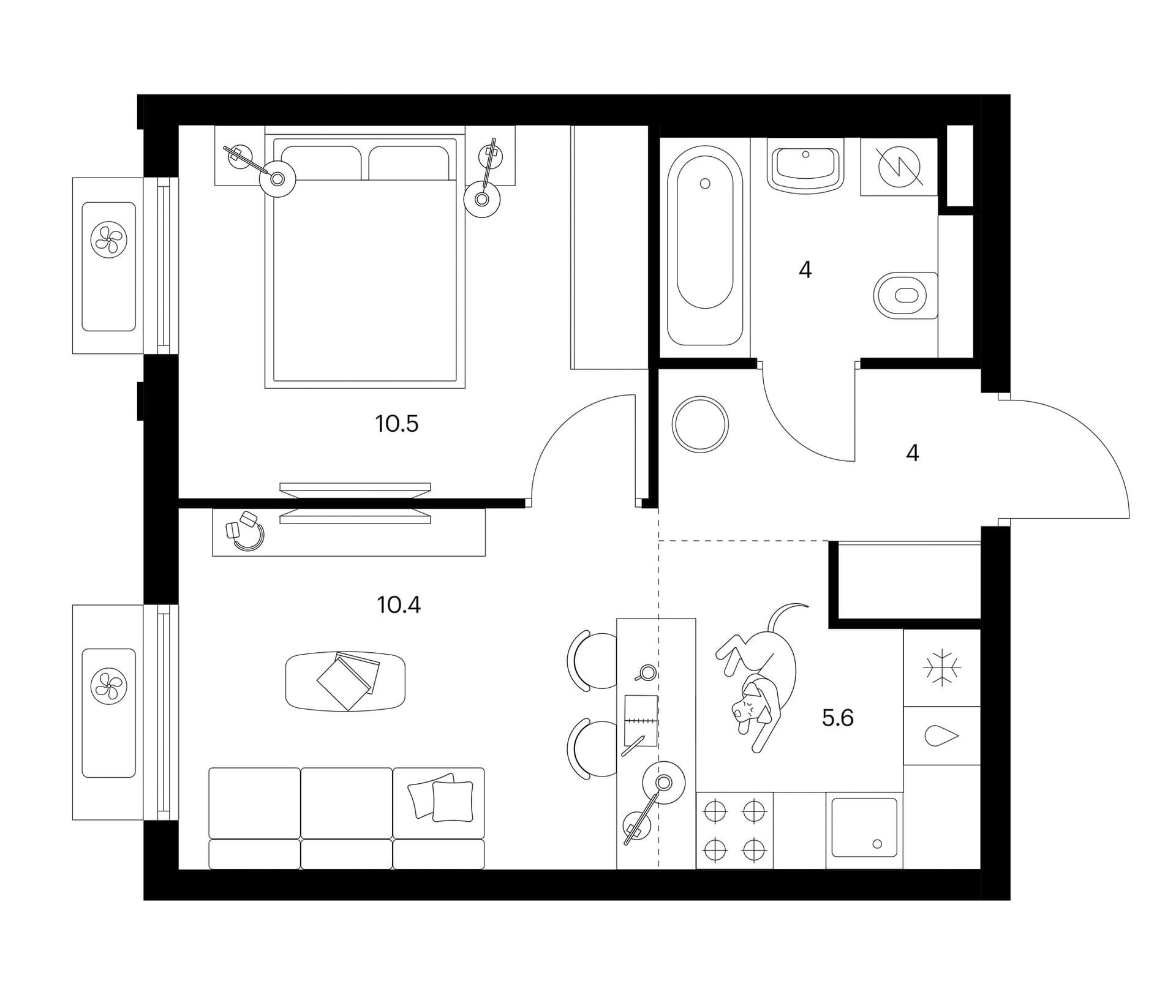 Планировка: Евродвушка 34,5 м² в ЖК «Белая Дача парк»