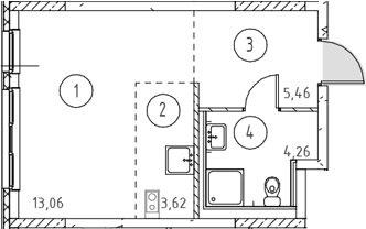 Планировка: Студия 26,4 м² в ЖК «Новое Колпино»