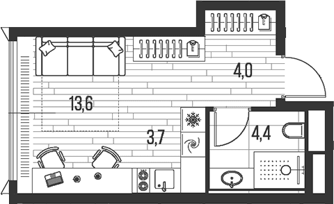 Планировка: Студия 25,7 м² в ЖК «HIGH LIFE»