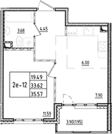 Планировка: Евродвушка 33,6 м² в ЖК «ЛесАрт»