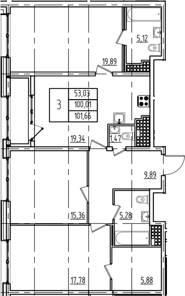 Планировка: Квартира евро-4 100 м² в ЖК «Дефанс»