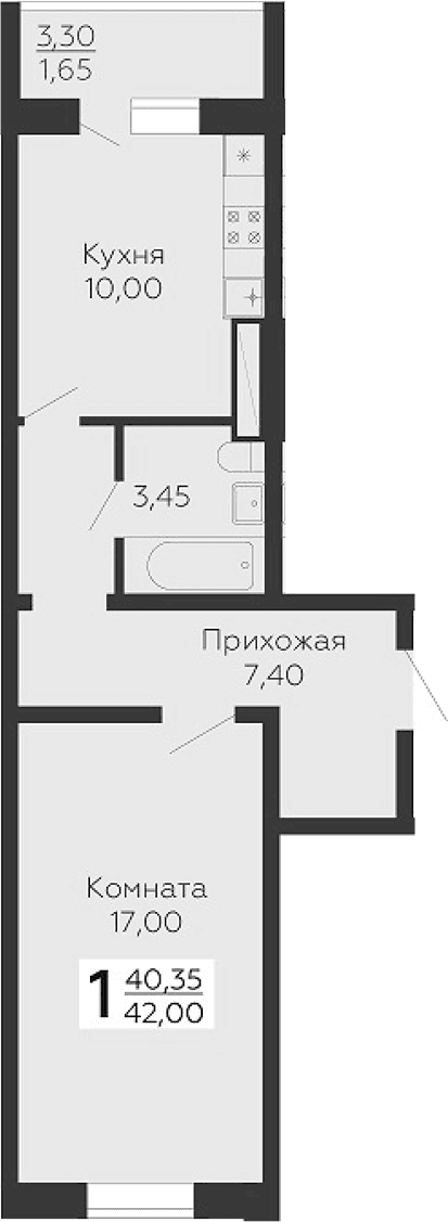 Планировка: 1-комнатная квартира 40,4 м² в ЖК «Ленский»