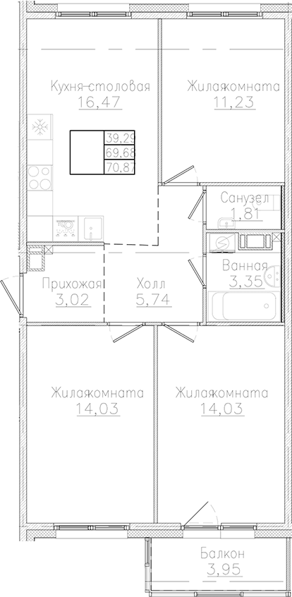 3-комнатная квартира