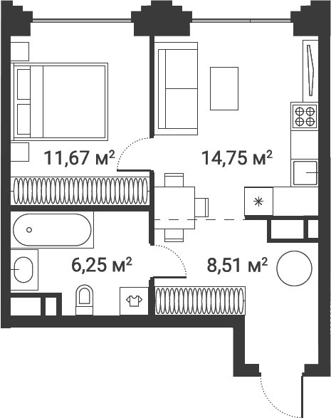 Планировка: 1-комнатная квартира 41,2 м² в ЖК «Первый Нагатинский»