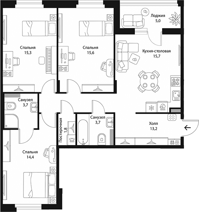 Планировка: Квартира евро-4 83,4 м² в ЖК «Экография»