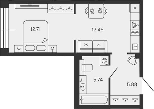 Планировка: Студия 36,8 м² в ЖК «BASHNI ELEMENT»