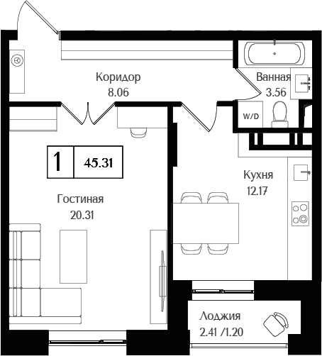 1-комнатная квартира