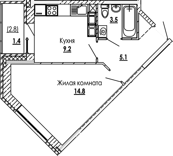 1-комнатная квартира