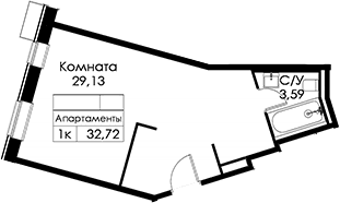 Планировка: Студия 32,7 м² в ЖК «Вольта»
