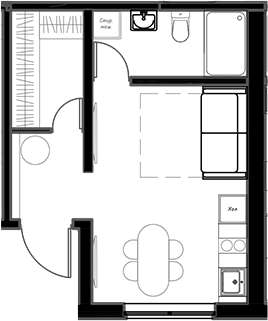 Планировка: Квартира 26,6 м² в ЖК «Мариоки»