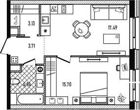 Планировка: Евродвушка 45 м² в ЖК «Репаблик»
