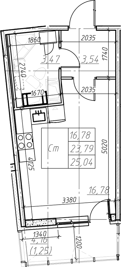 Планировка: Студия 23,8 м² в ЖК «Левитан»