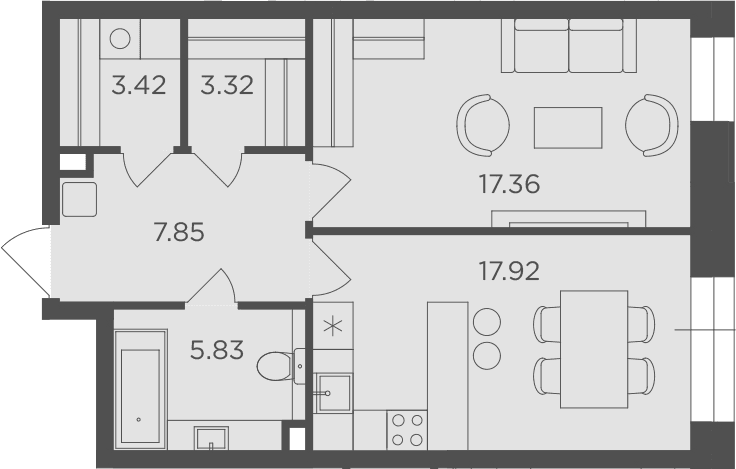 Планировка: 1-комнатная квартира 55,7 м² в ЖК «FORIVER»