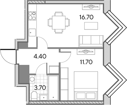 Планировка: Евродвушка 36,5 м² в ЖК «Вейв»