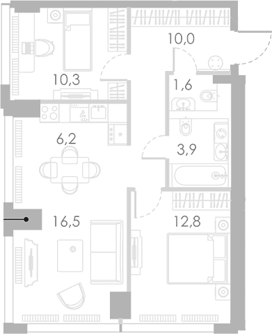 Планировка: Евротрёшка 61,3 м² в ЖК «Ривер Парк Кутузовский»