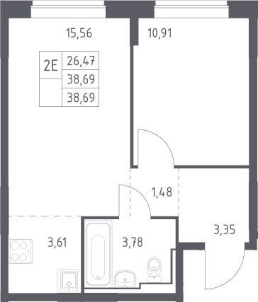 Планировка: Евродвушка 38,7 м² в ЖК «Богдановский лес»