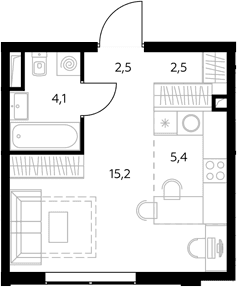 Планировка: Студия 30 м² в ЖК «Адмирал»