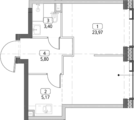 Планировка: Студия 38,3 м² в ЖК «СИТИДЗЕН»