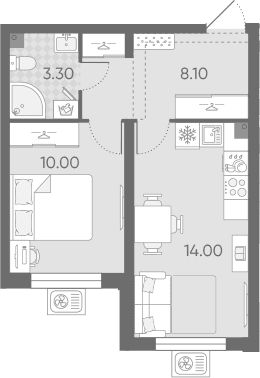 Планировка: Евродвушка 35,4 м² в ЖК «Ручьи 2»