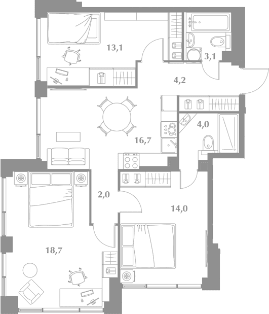 Планировка: Квартира евро-4 75,8 м² в ЖК «Зиккурат Преображенский»