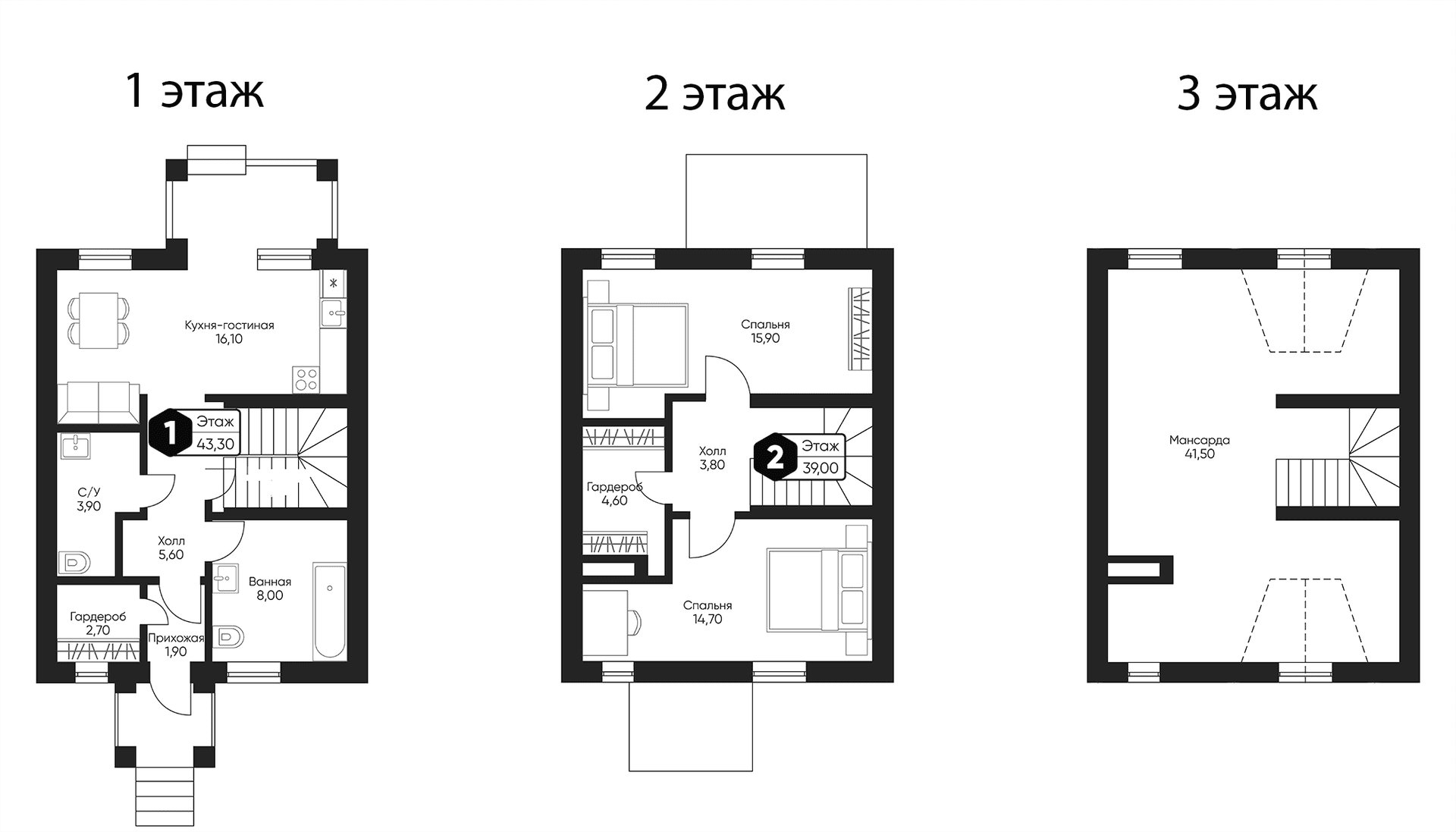 Планировка: Таунхаус 146,2 м² в ЖК «Мечта квартал Тюльпанов»