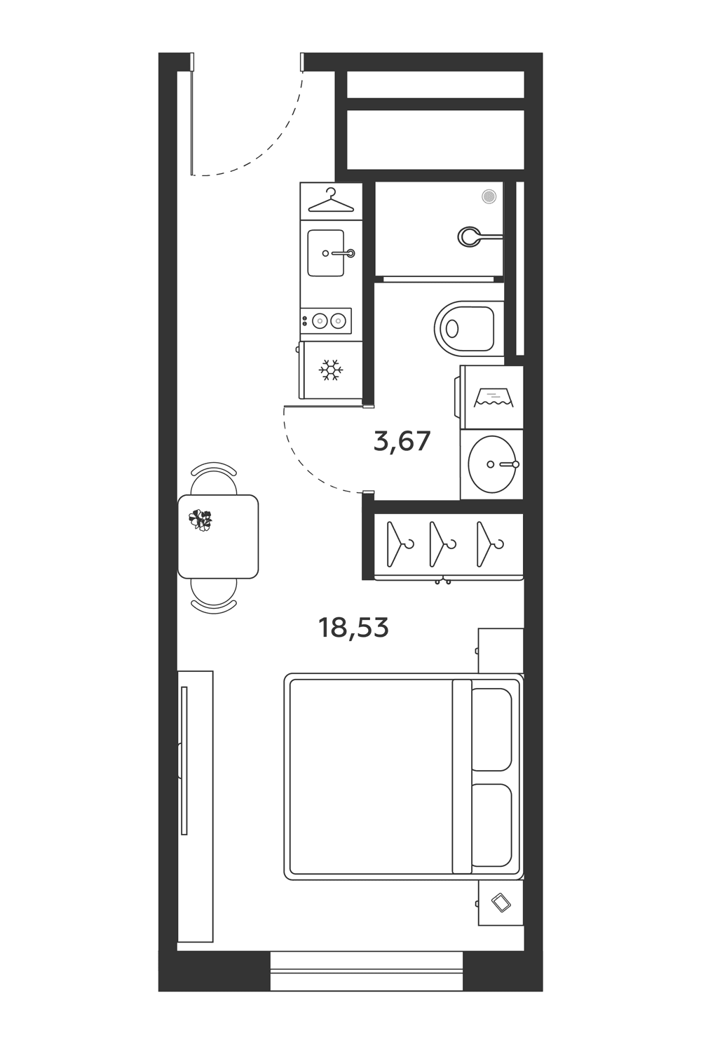 Планировка: Студия 22,2 м² в ЖК «МФК SAAN»