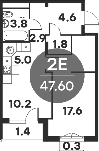 Планировка: Евродвушка 44,2 м² в ЖК «Равновесие»