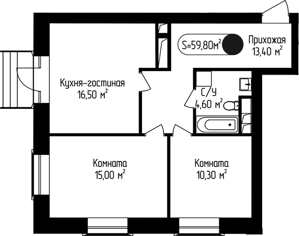 Планировка: 2-комнатная квартира 59,8 м² в ЖК «Пение Птиц»