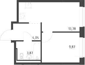 Планировка: 1-комнатная квартира 31,6 м² в ЖК «Живи! В Рыбацком»