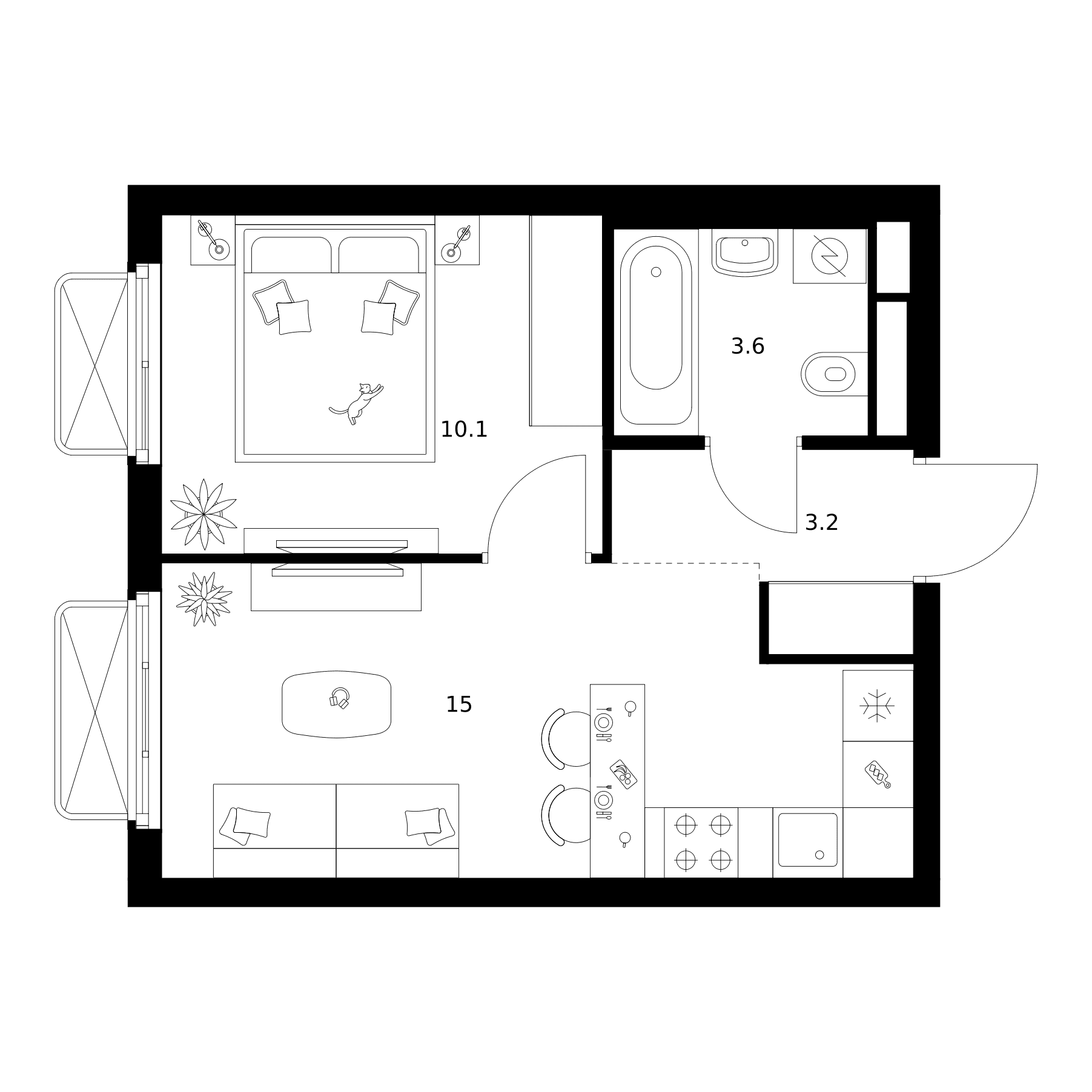 Планировка: 1-комнатная квартира 31,9 м² в ЖК «2-й Иртышский»