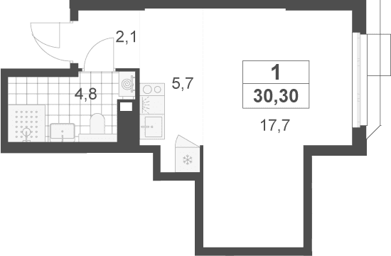 Планировка: Студия 30,3 м² в ЖК «Скандинавия»