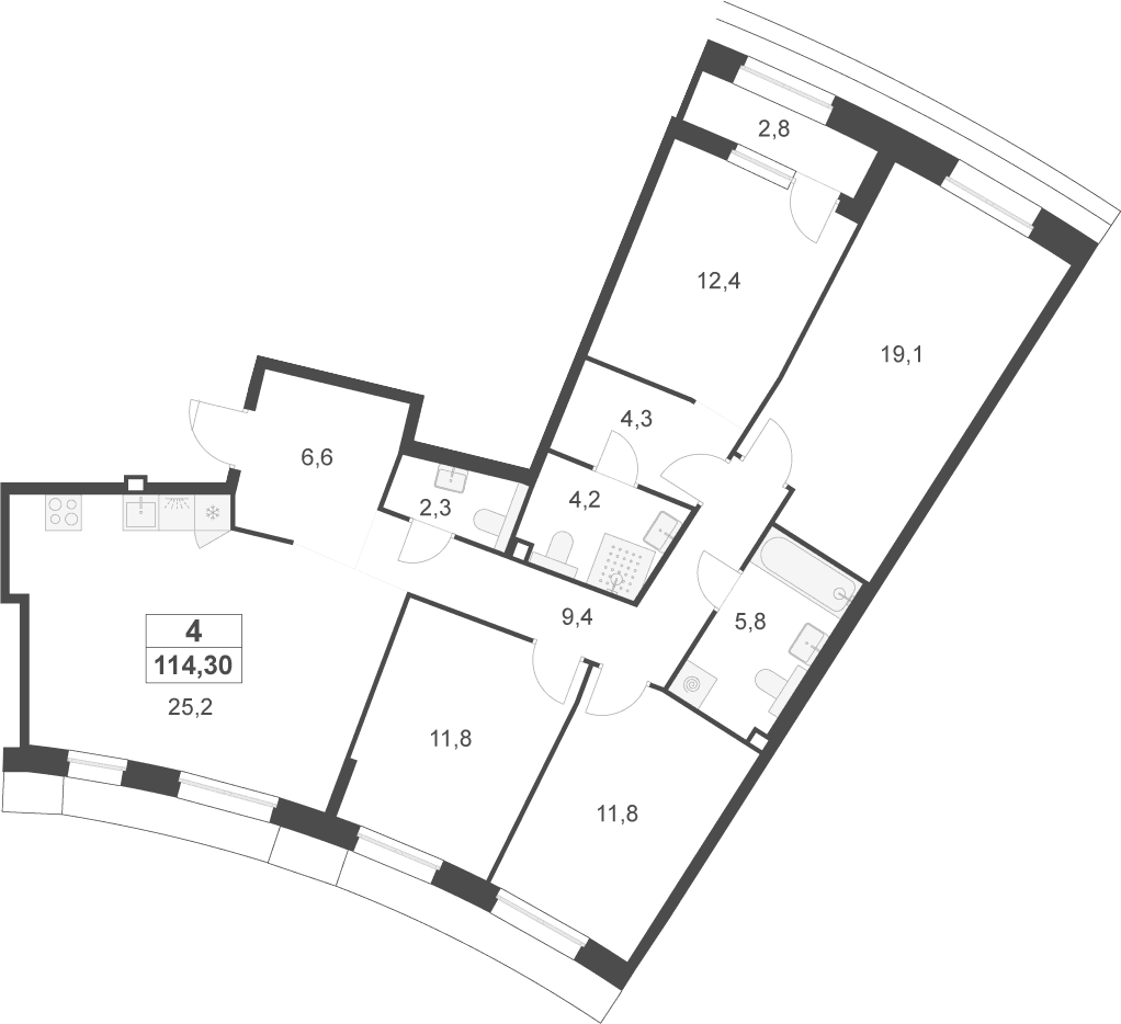 Планировка: Квартира евро-5 112,9 м² в ЖК «Деснаречье»