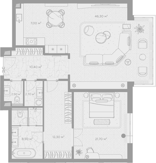Планировка: 1-комнатная квартира 111,8 м² в ЖК «Николь»