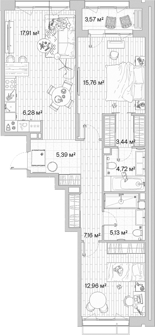 Планировка: Евротрёшка 78,7 м² в ЖК «МЫС»