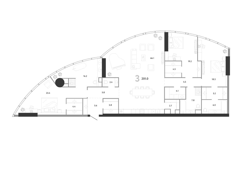 Планировка: Квартира евро-4 201 м² в ЖК «АУРУС Резиденции»