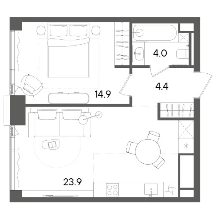 Планировка: Евродвушка 47,2 м² в ЖК «СТОУН Грэйн»