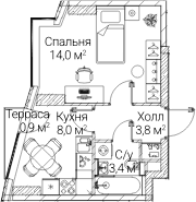 Планировка: 1-комнатная квартира 29,2 м² в ЖК «СЕЗАР БУДУЩЕЕ»