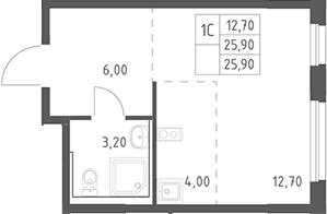 Планировка: Студия 25,9 м² в ЖК «Химки Парк»