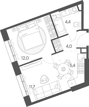 Планировка: Евродвушка 37,5 м² в ЖК «Родина Переделкино»