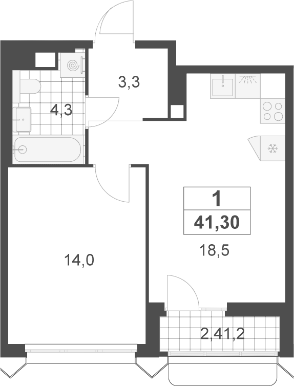 Планировка: Евродвушка 40,1 м² в ЖК «Деснаречье»