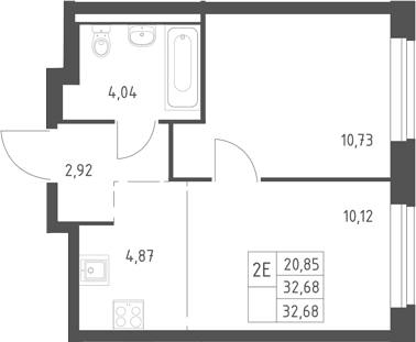 Планировка: Евродвушка 32,7 м² в ЖК «Горки Парк»