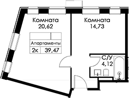 Планировка: 1-комнатная квартира 37,6 м² в ЖК «Вольта»