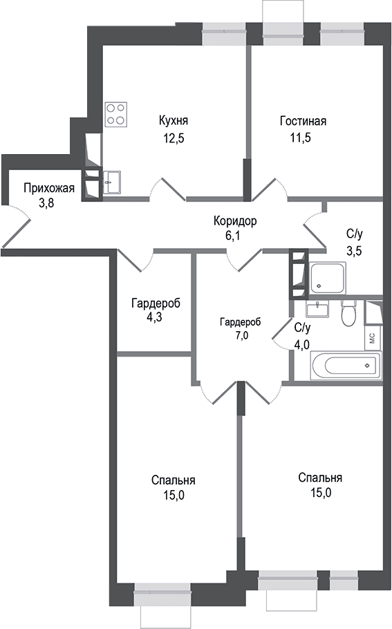 3-комнатная квартира