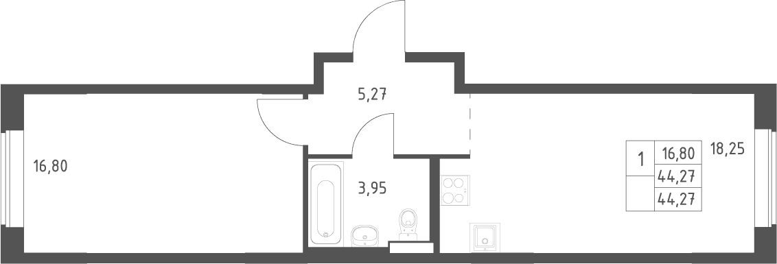 Планировка: Евродвушка 44,3 м² в ЖК «Большое Юрлово»