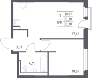 Планировка: Евродвушка 35,4 м² в ЖК «Невская Долина»