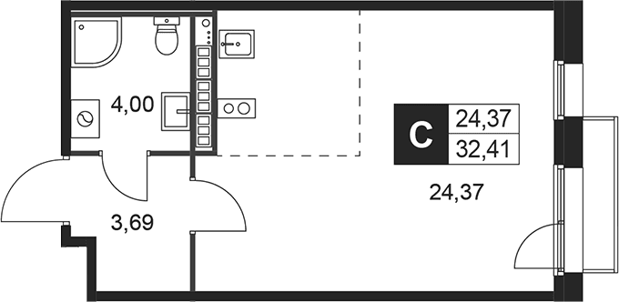 Планировка: Студия 32,1 м² в ЖК «Слобода»